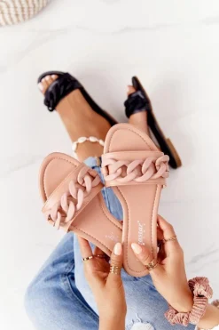 Boto Klapki Damskie Klasyczne*Skórzane Klapki Z Łańcuchem Camel Step By Step