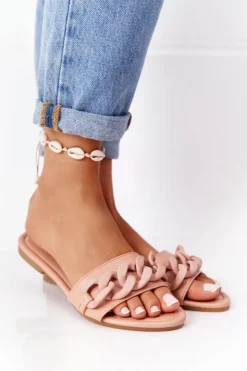 Boto Klapki Damskie Klasyczne*Skórzane Klapki Z Łańcuchem Camel Step By Step