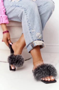 Damskie Boto Skórzane Klapki Z Futerkiem Czarno-Białe Love You So