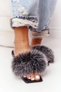 Damskie Boto Skórzane Klapki Z Futerkiem Czarno-Białe Love You So