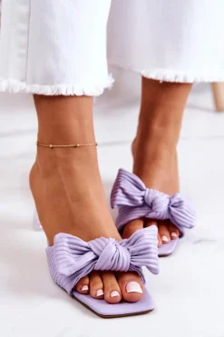 Discount Boto Skórzane Klapki Z Kokardą Fioletowe Rosalee