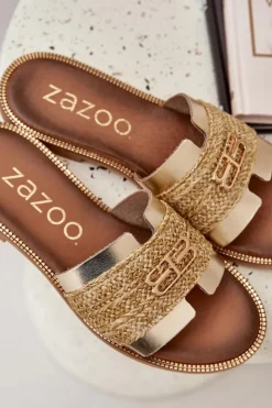 Best Zazoo Skórzane Klapki Z Ozdobnym Detalem I Plecionką 40426 Złote Złoty
