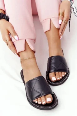 Sale Boto Skórzane Klapki Z Pikowaniem Nicole 2650 Czarne