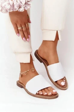 Boto Klapki Damskie Klasyczne*Skórzane Klapki Z Pikowaniem Nicole 2650 Białe