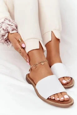 Boto Klapki Damskie Klasyczne*Skórzane Klapki Z Pikowaniem Nicole 2650 Białe