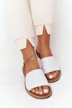 Boto Klapki Damskie Klasyczne*Skórzane Klapki Z Pikowaniem Nicole 2650 Białe