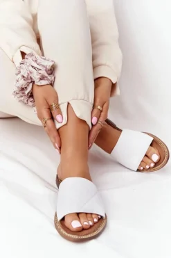 Boto Klapki Damskie Klasyczne*Skórzane Klapki Z Pikowaniem Nicole 2650 Białe