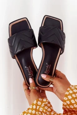 Damskie buty S.Barski Klapki Damskie Klasyczne*Skórzane Klapki Z Pikowaniem S.Barski 331-42 Czarne