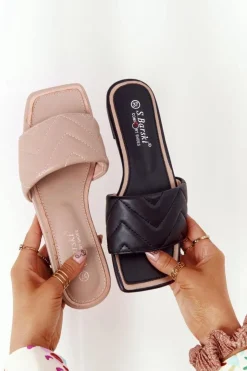 Hot Damskie buty S.Barski Skórzane Klapki Z Pikowaniem S.Barski 331-42 Cappuccino