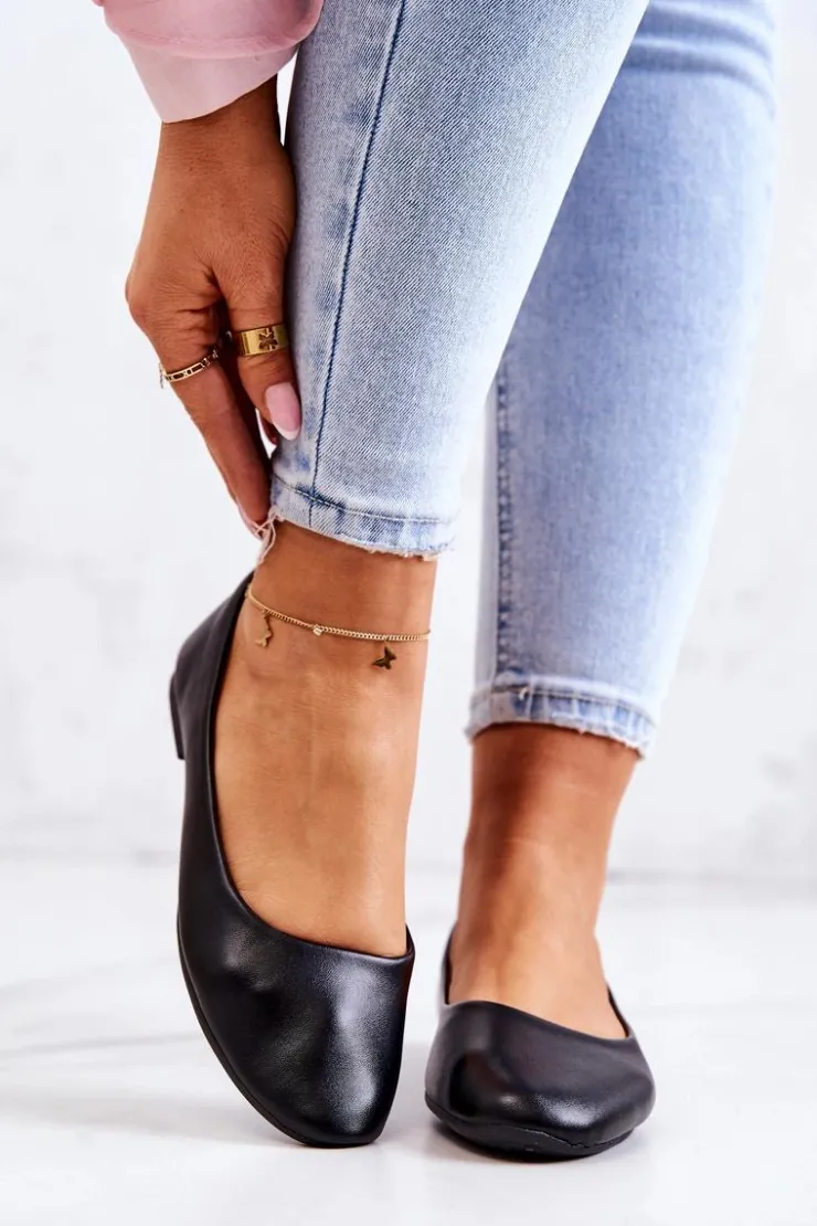 Discount Evento Skórzane Klasyczne Baleriny Czarne Stacee Czarny