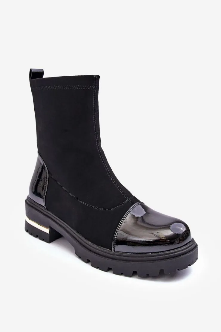 Boto Czarne Botki|Botki Płaskie*Skórzane Klasyczne Botki Na Płaskim Obcasie Czarne Shendete Czarny