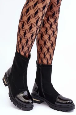 Boto Czarne Botki|Botki Płaskie*Skórzane Klasyczne Botki Na Płaskim Obcasie Czarne Shendete Czarny