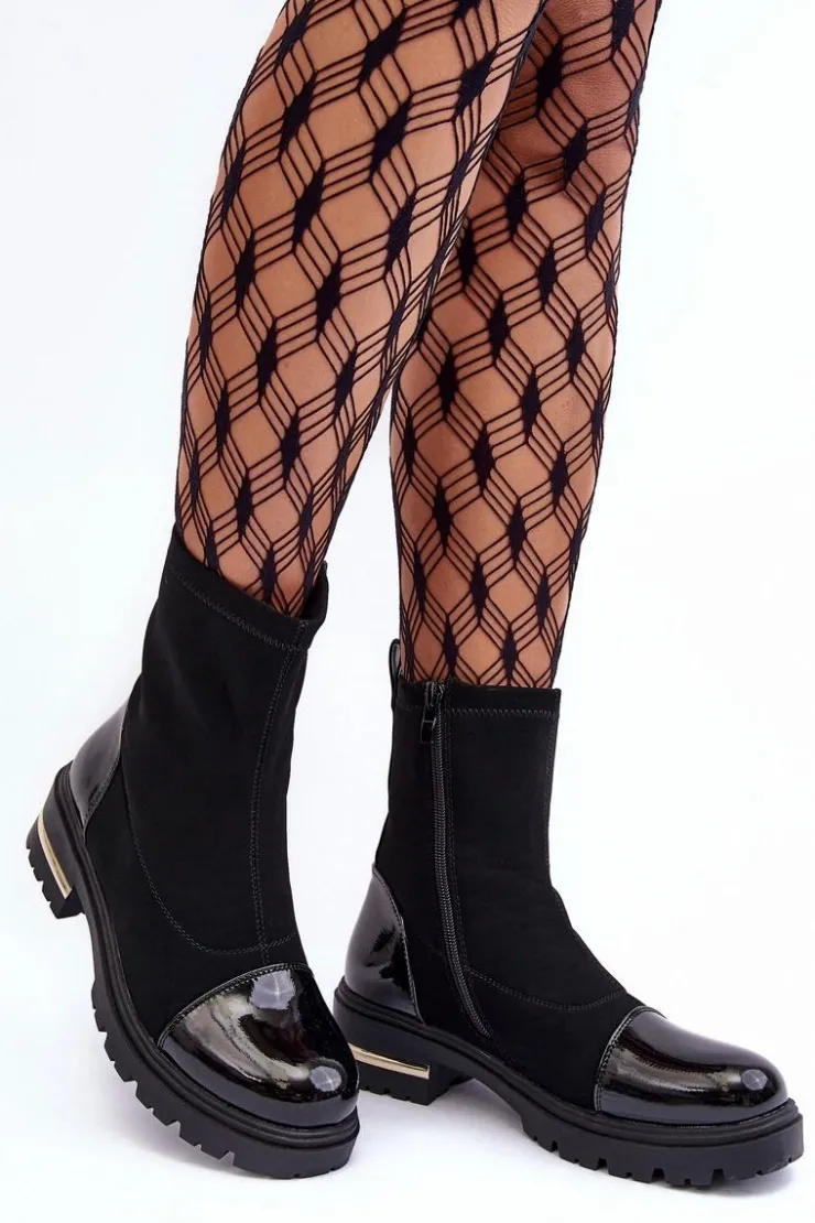 Boto Czarne Botki|Botki Płaskie*Skórzane Klasyczne Botki Na Płaskim Obcasie Czarne Shendete Czarny