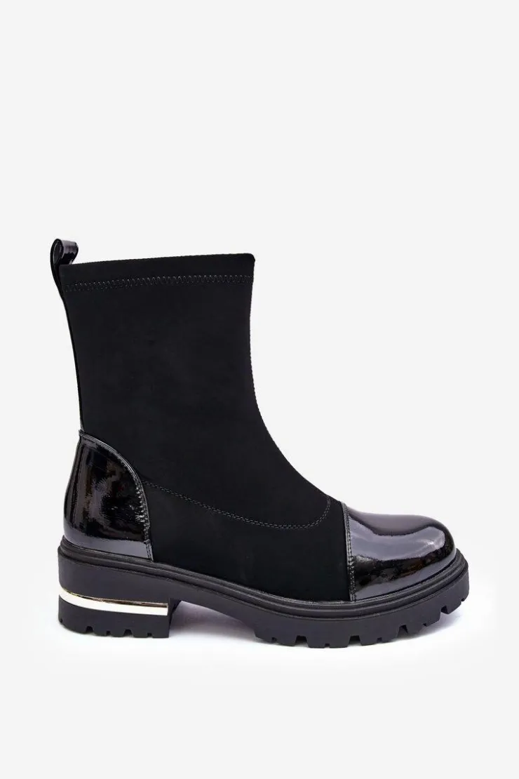 Boto Czarne Botki|Botki Płaskie*Skórzane Klasyczne Botki Na Płaskim Obcasie Czarne Shendete Czarny