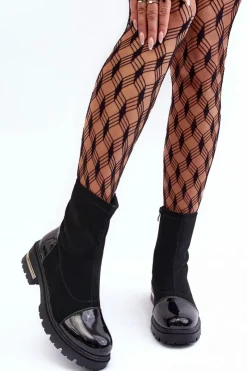 Boto Czarne Botki|Botki Płaskie*Skórzane Klasyczne Botki Na Płaskim Obcasie Czarne Shendete Czarny