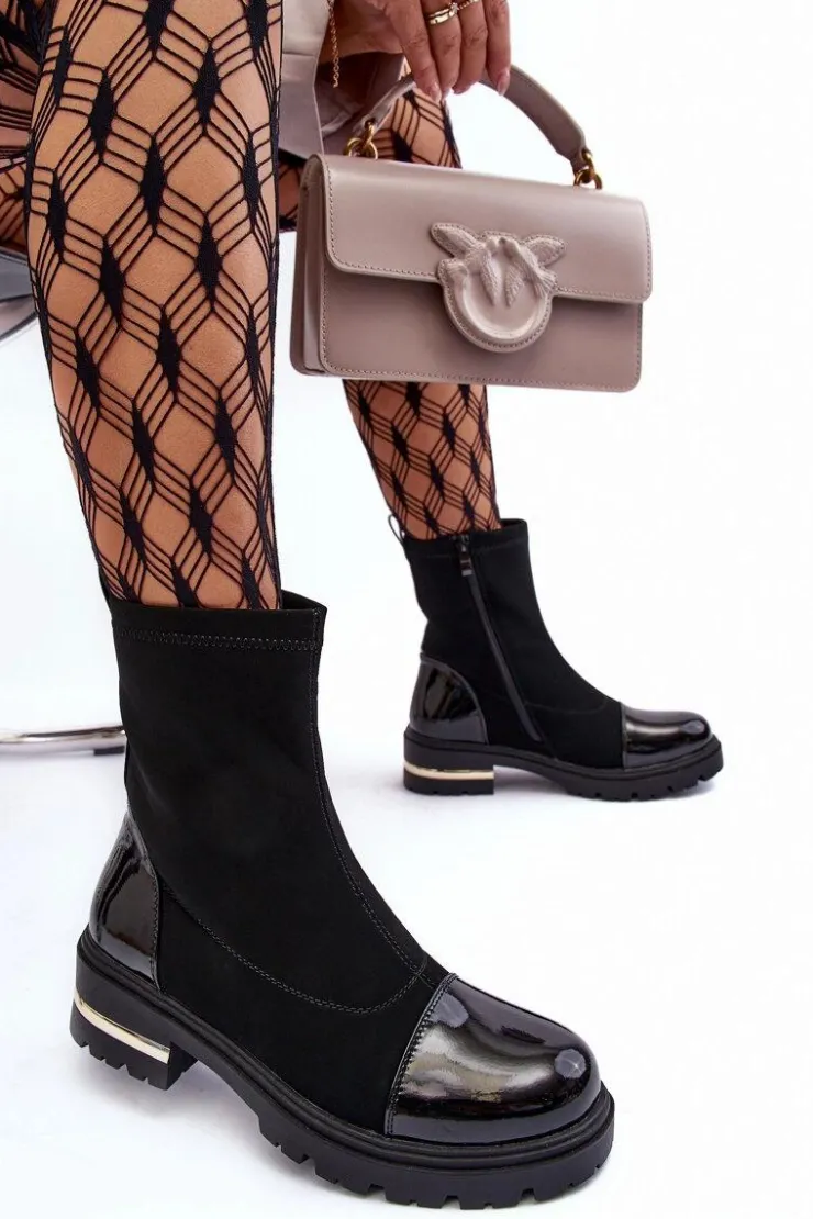 Boto Czarne Botki|Botki Płaskie*Skórzane Klasyczne Botki Na Płaskim Obcasie Czarne Shendete Czarny