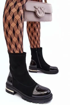 Boto Czarne Botki|Botki Płaskie*Skórzane Klasyczne Botki Na Płaskim Obcasie Czarne Shendete Czarny