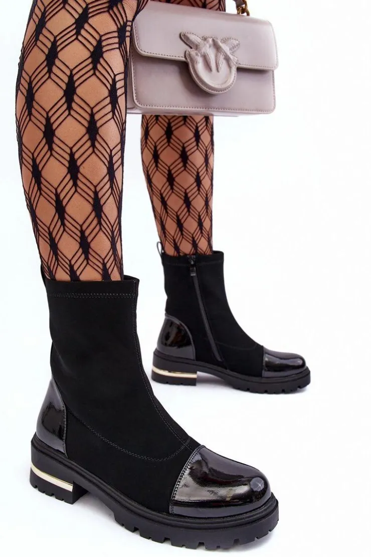 Boto Czarne Botki|Botki Płaskie*Skórzane Klasyczne Botki Na Płaskim Obcasie Czarne Shendete Czarny