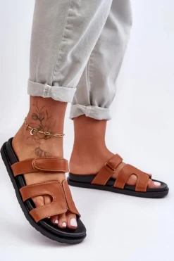 Boto Klapki Na Platformie|Klapki Damskie Klasyczne*Skórzane Klasyczne Klapki Damskie Na Rzep Brązowe Amedon