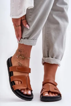 Boto Klapki Na Platformie|Klapki Damskie Klasyczne*Skórzane Klasyczne Klapki Damskie Na Rzep Brązowe Amedon