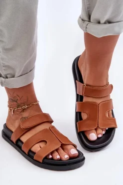 Boto Klapki Na Platformie|Klapki Damskie Klasyczne*Skórzane Klasyczne Klapki Damskie Na Rzep Brązowe Amedon