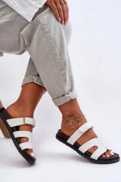 Damskie Boto Skórzane Klasyczne Klapki Damskie Na Rzep Białe Amedon