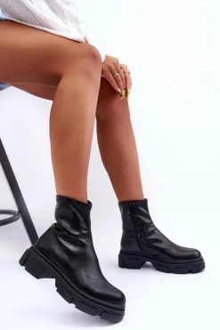 Boto Czarne Botki|Botki Płaskie*Skórzane Klasyczne Ocieplane Botki Czarne Vergilia