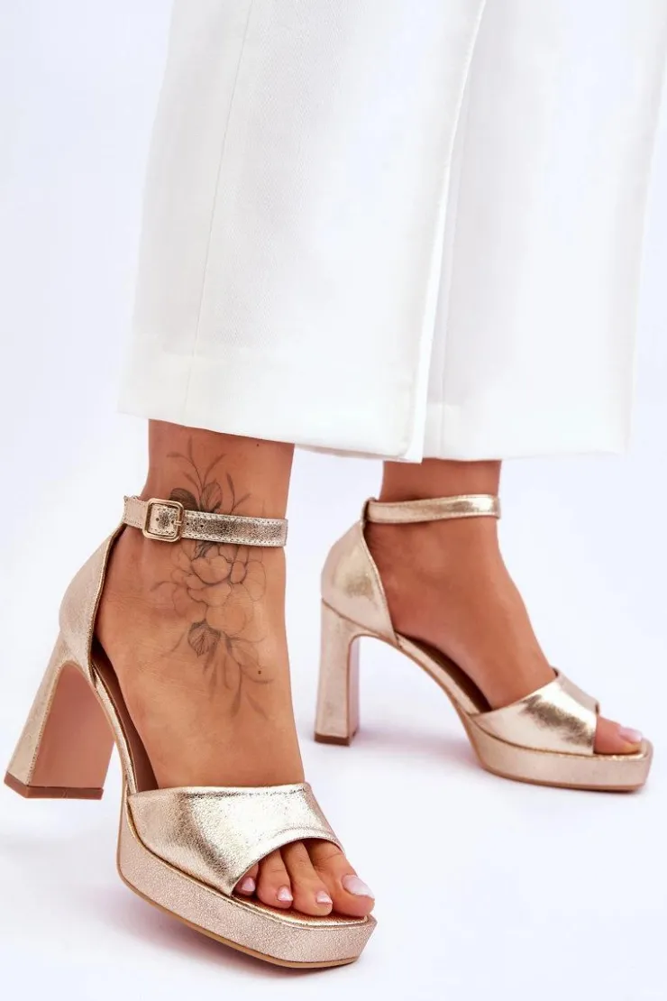 Sale Boto Skórzane Klasyczne Sandały Na Platformie Złote Classy