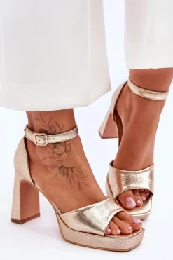 Sale Boto Skórzane Klasyczne Sandały Na Platformie Złote Classy