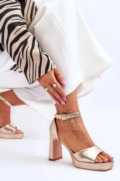 Sale Boto Skórzane Klasyczne Sandały Na Platformie Złote Classy