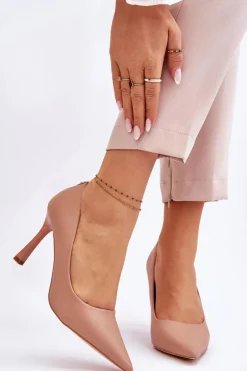 Outlet Buty damskie Vinceza Skórzane Klasyczne Szpilki Beżowe Kelsey