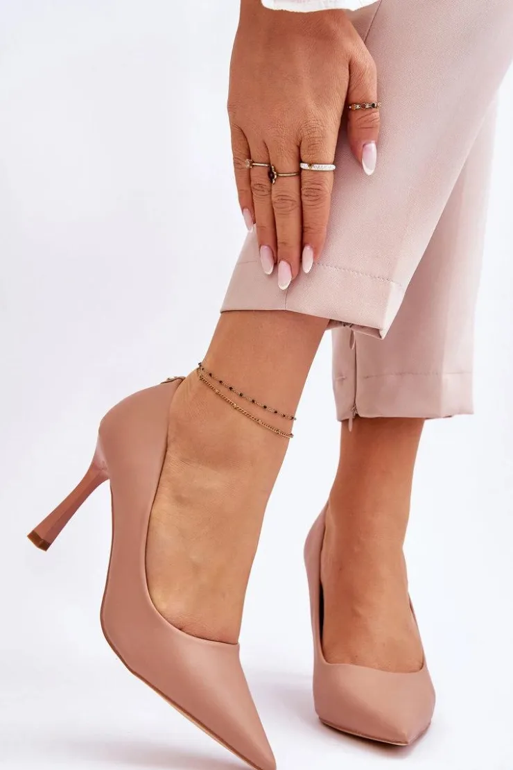 Outlet Buty damskie Vinceza Skórzane Klasyczne Szpilki Beżowe Kelsey