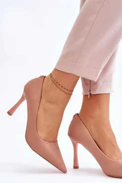 Outlet Buty damskie Vinceza Skórzane Klasyczne Szpilki Beżowe Kelsey