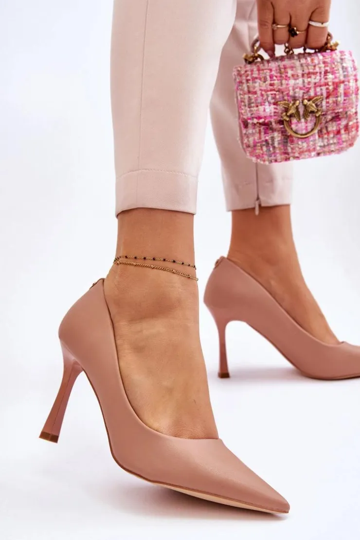 Outlet Buty damskie Vinceza Skórzane Klasyczne Szpilki Beżowe Kelsey