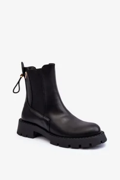 Online Boto Skórzane Klasyczne Sztyblety Botki Damskie Czarne Harleia