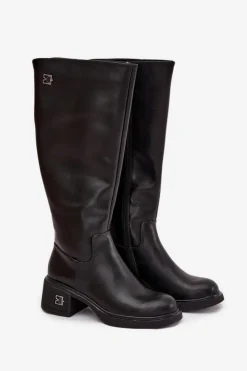 Online Buty damskie Vinceza Skórzane Kozaki Damskie Na Niskim Obcasie Ocieplane Vinceza 66823 Czarne