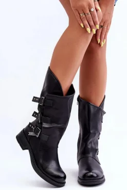 Boto Kozaki Płaskie|Kozaki Przed Kolano*Skórzane Kozaki Damskie Na Płaskim Obcasie Czarne Nyreo