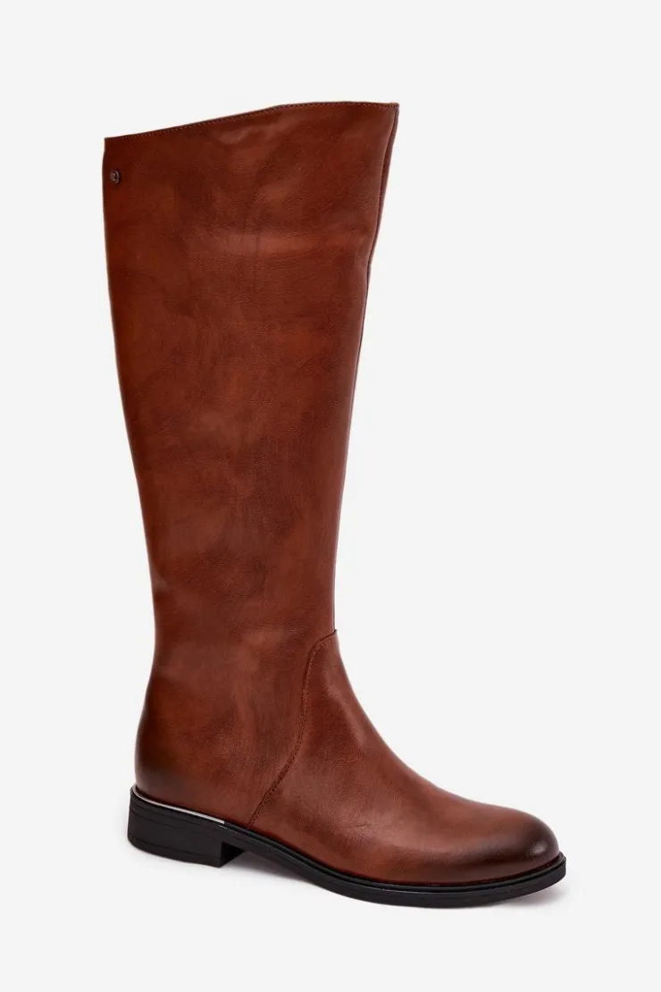 Zazoo Kozaki Ocieplane|Kozaki Płaskie*Skórzane Kozaki Damskie Na Płaskim Obcasie Ocieplane 70150 Brązowe