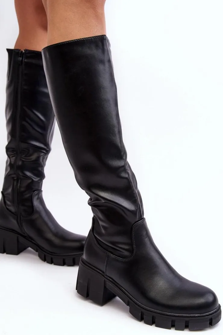 Damskie Buty damskie Vinceza Skórzane Kozaki Damskie Na Niskim Masywnym Obcasie Czarne Nienna