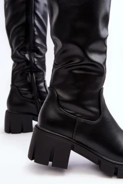 Damskie Buty damskie Vinceza Skórzane Kozaki Damskie Na Niskim Masywnym Obcasie Czarne Nienna