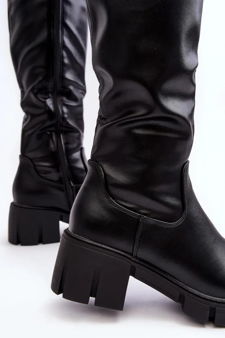 Damskie Buty damskie Vinceza Skórzane Kozaki Damskie Na Niskim Masywnym Obcasie Czarne Nienna