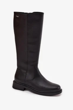 Buty Sergio Leone Kozaki Ocieplane|Muszkieterki*Skórzane Kozaki Damskie Ocieplane Na Płaskim Obcasie Sergio Leone KZ25600-S Czarne