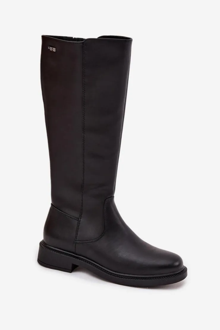 Buty Sergio Leone Kozaki Ocieplane|Muszkieterki*Skórzane Kozaki Damskie Ocieplane Na Płaskim Obcasie Sergio Leone KZ25600-S Czarne