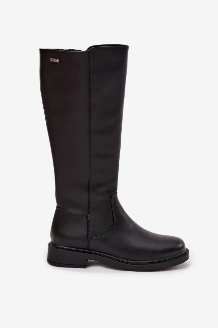 Buty Sergio Leone Kozaki Ocieplane|Muszkieterki*Skórzane Kozaki Damskie Ocieplane Na Płaskim Obcasie Sergio Leone KZ25600-S Czarne