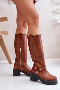 Damskie Boto Skórzane Kozaki Damskie Przed Kolano Lewski 3432 Camel