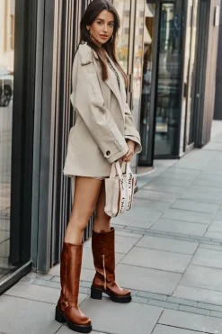 Damskie Boto Skórzane Kozaki Damskie Przed Kolano Lewski 3432 Camel