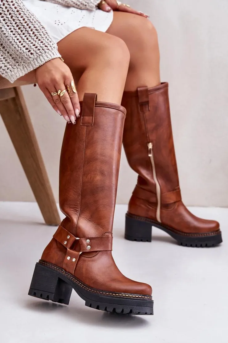 Damskie Boto Skórzane Kozaki Damskie Przed Kolano Lewski 3432 Camel