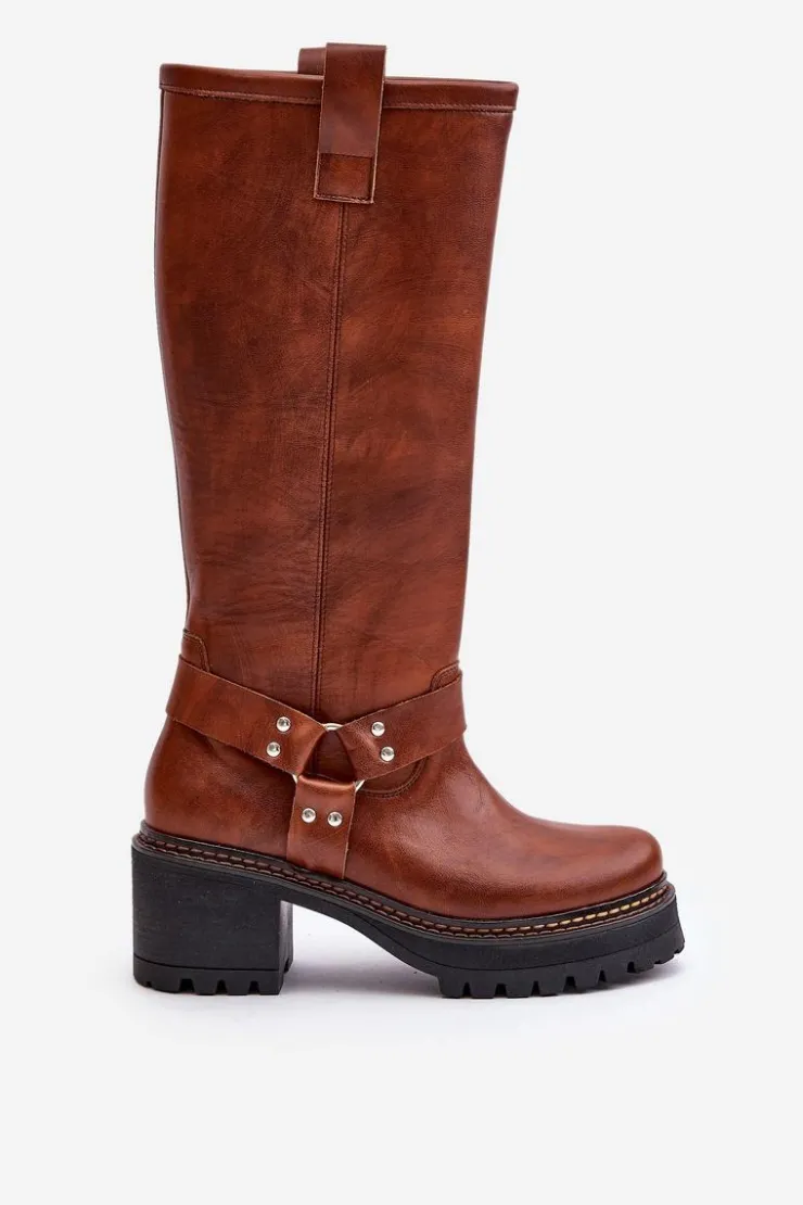 Damskie Boto Skórzane Kozaki Damskie Przed Kolano Lewski 3432 Camel