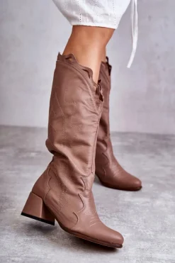 Boto Kozaki Wiosenne|Kozaki Przed Kolano*Skórzane Kozaki Do Kolana Ciemnobeżowe Andreia