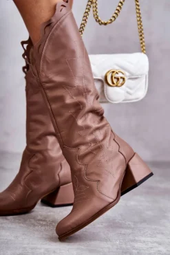 Boto Kozaki Wiosenne|Kozaki Przed Kolano*Skórzane Kozaki Do Kolana Ciemnobeżowe Andreia